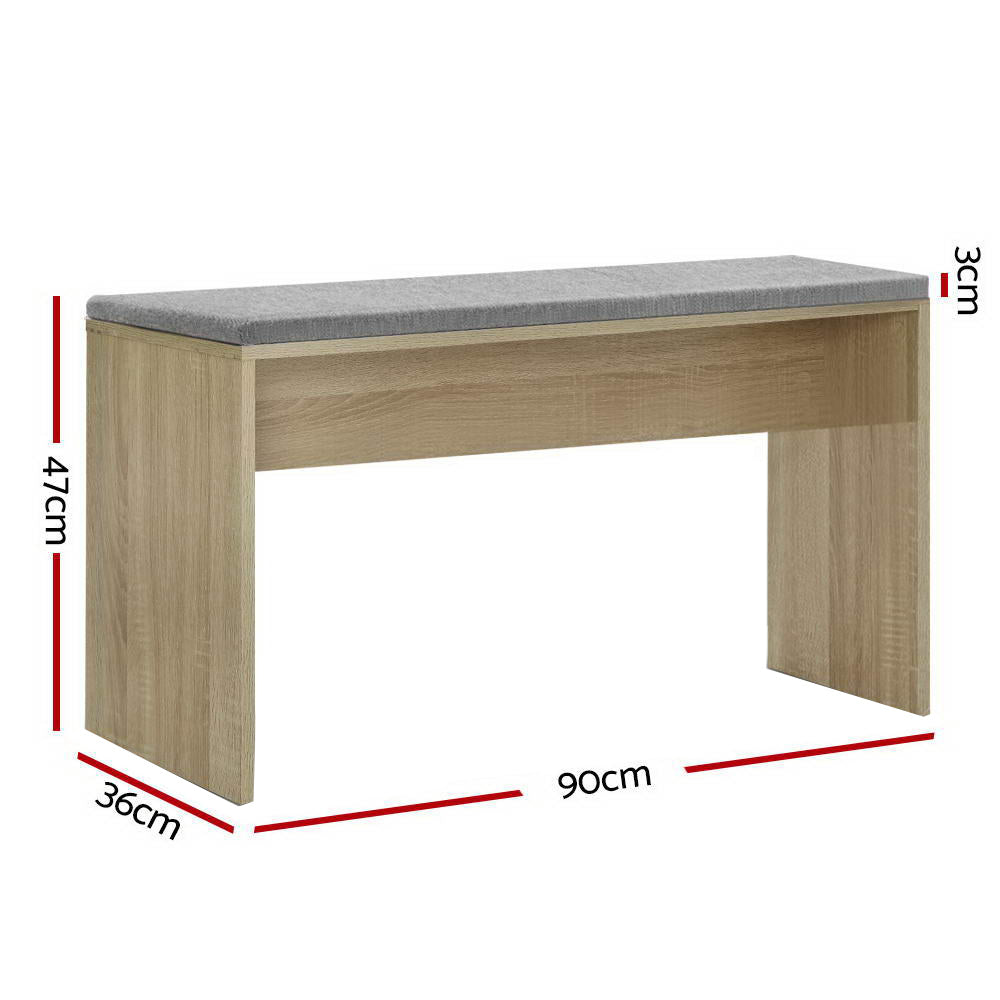 Dining Bench with Upholstered Cushion - Oak 90cm
