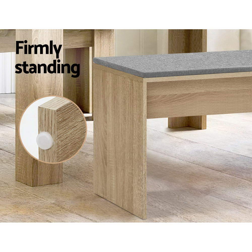 Dining Bench with Upholstered Cushion - Oak 90cm