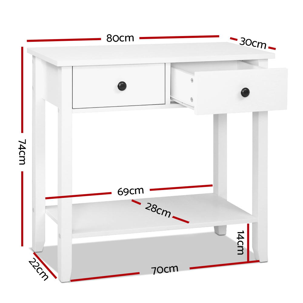 Hallway Console Table with 2 Drawers - White