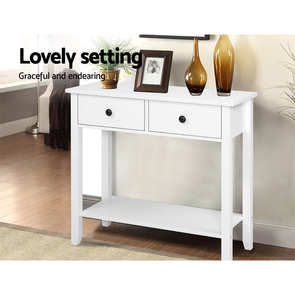 Hallway Console Table with 2 Drawers - White