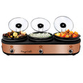Triple 2.5 Quart Slow Cooker and Buffet Server in Brushed Copper with 3 Ceramic Pots