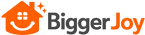 Logo of BiggerJoy with an orange house and smiley face on a white background