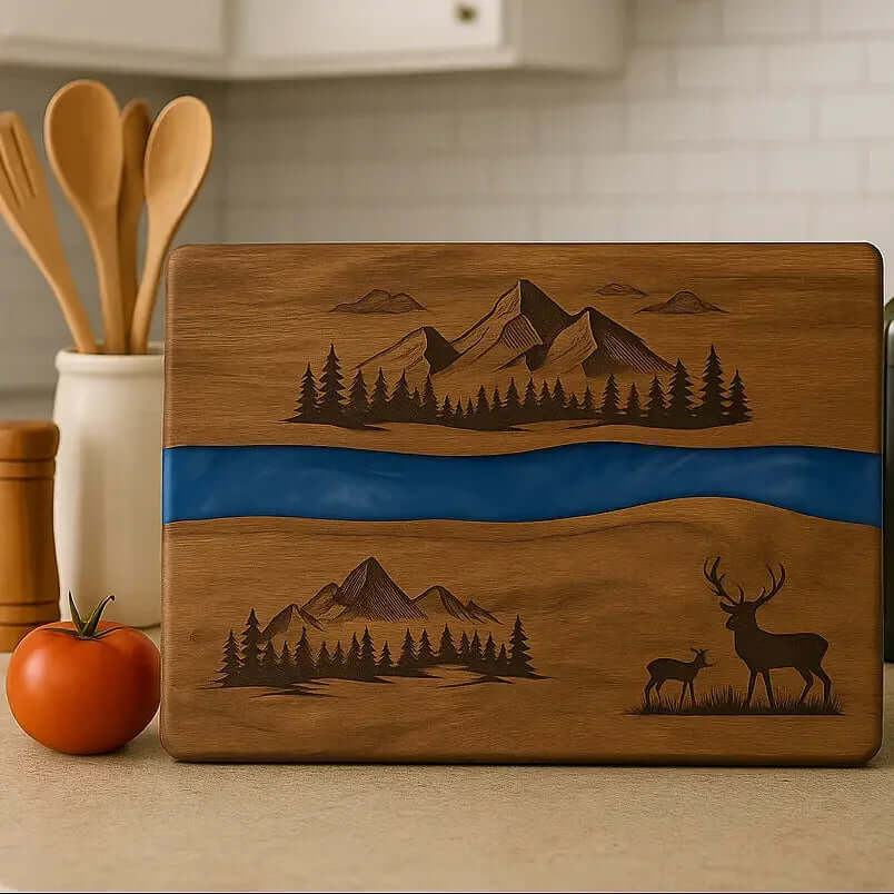 Acacia Wood Serving Board with Blue Pearl Resin Inlay