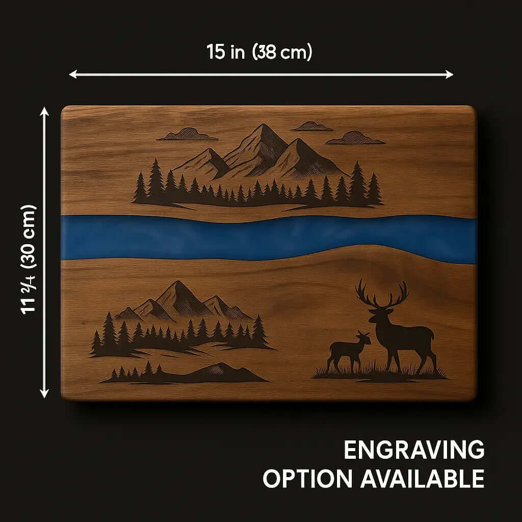Acacia Wood Serving Board with Blue Pearl Resin Inlay