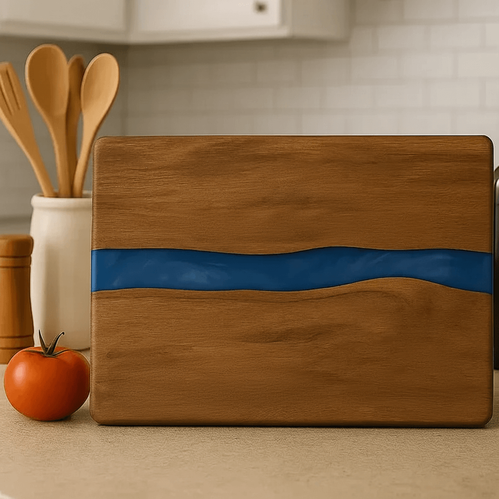 Acacia Wood Serving Board with Blue Pearl Resin Inlay